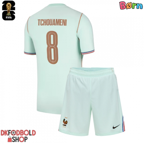 Frankrig Aurelien Tchouameni #8 Udebanesæt Børn VM 2026 Kort ærmer (+ korte bukser)